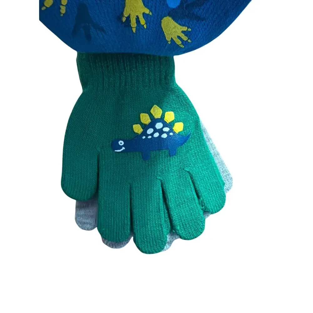 Addie & Tate Toddler Boy's Blue Green & Gray Winter Gloves 3-Pack 2T-4T